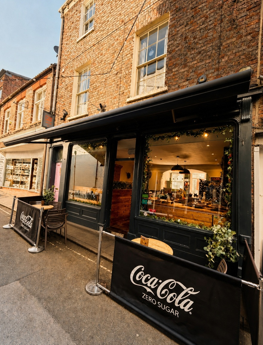 Bruks café storefront on Peter Lane in York